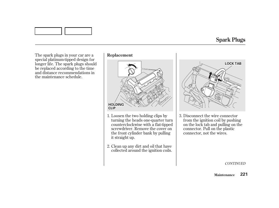 Spark plugs | Acura 2001 TL - Owner's Manual User Manual | Page 224 / 319