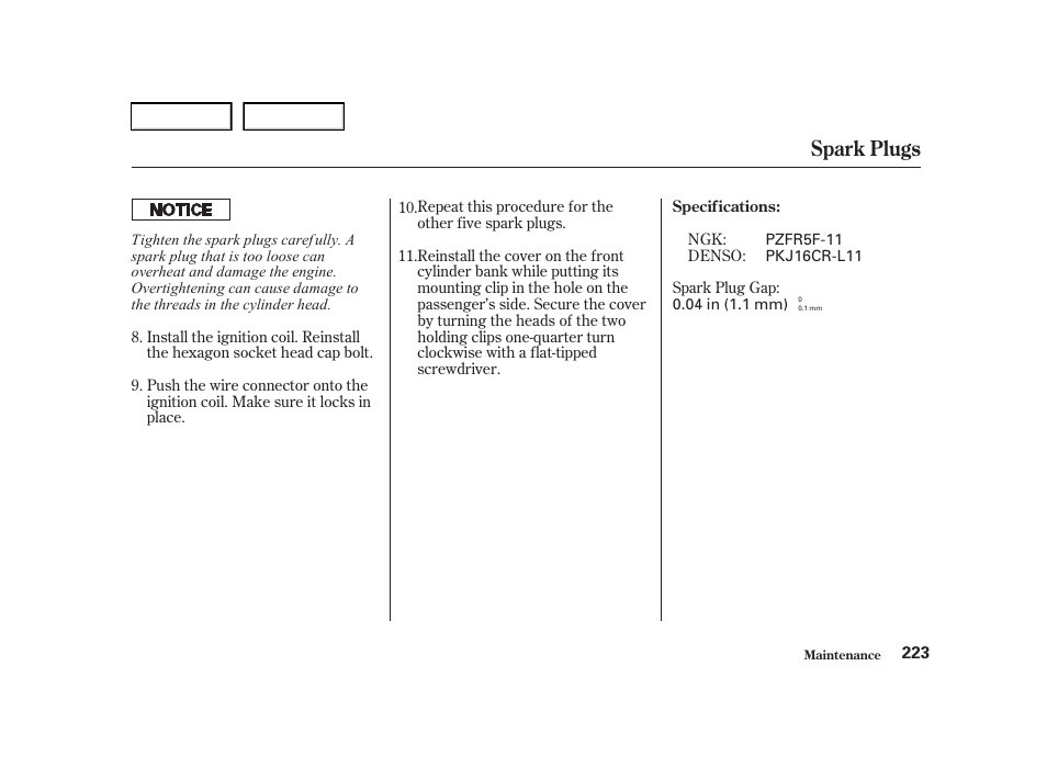 Spark plugs | Acura 2001 TL - Owner's Manual User Manual | Page 226 / 319