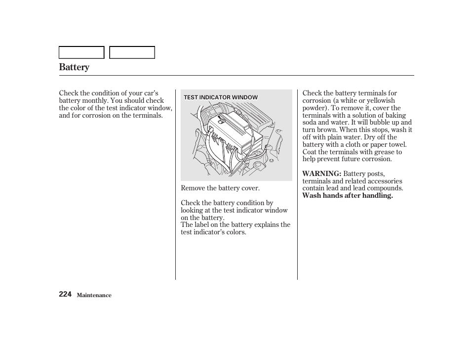 Battery | Acura 2001 TL - Owner's Manual User Manual | Page 227 / 319