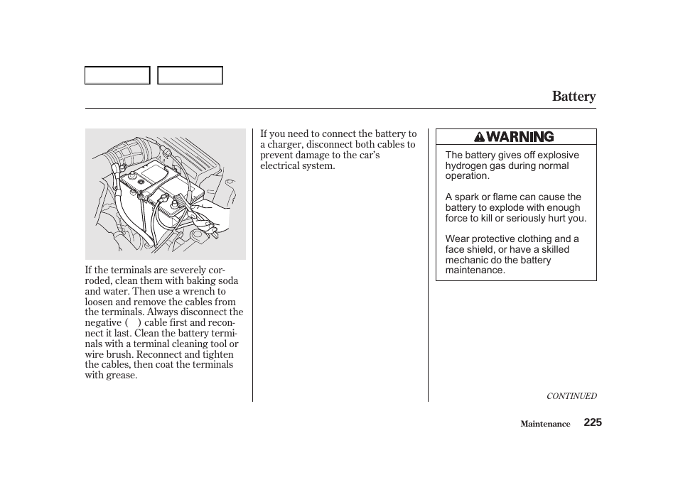 Battery | Acura 2001 TL - Owner's Manual User Manual | Page 228 / 319