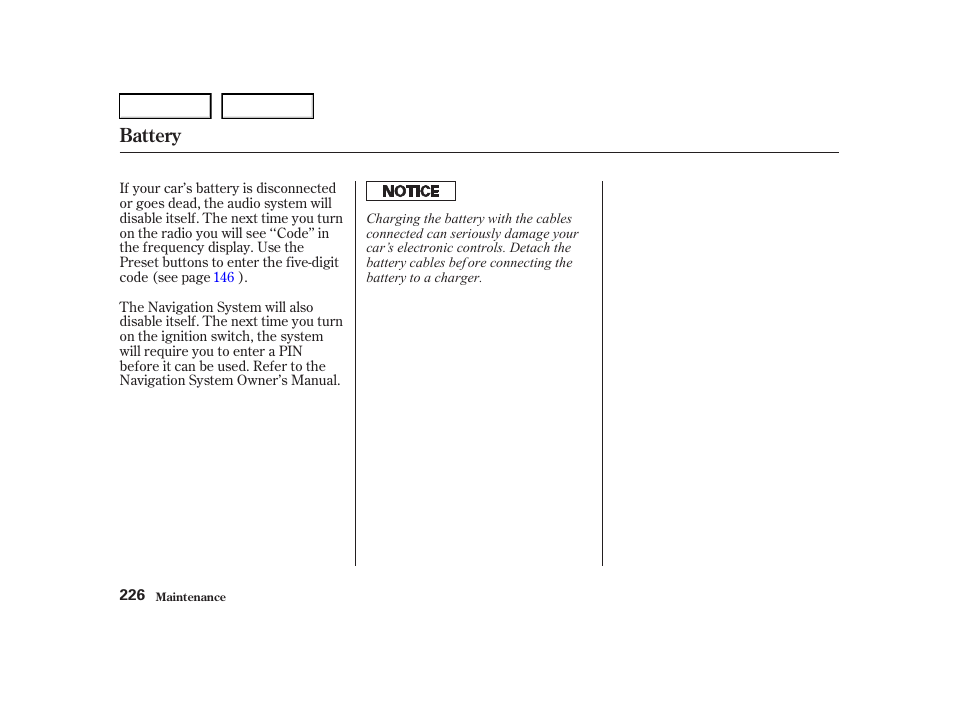 Battery | Acura 2001 TL - Owner's Manual User Manual | Page 229 / 319