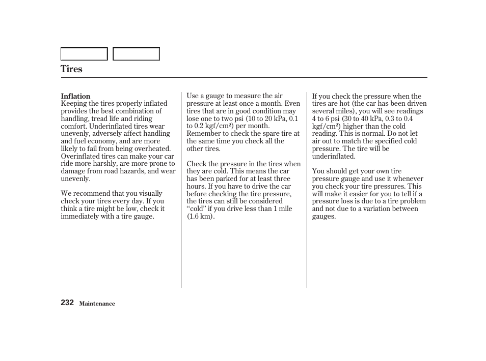 Tires | Acura 2001 TL - Owner's Manual User Manual | Page 235 / 319