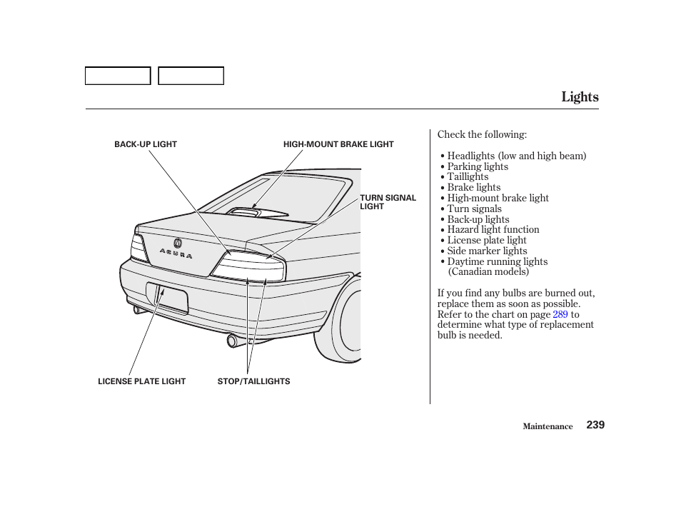 Lights | Acura 2001 TL - Owner's Manual User Manual | Page 242 / 319