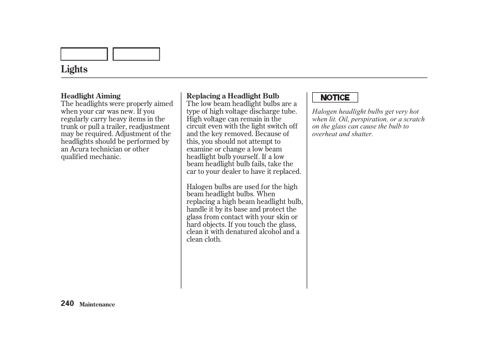 Lights | Acura 2001 TL - Owner's Manual User Manual | Page 243 / 319