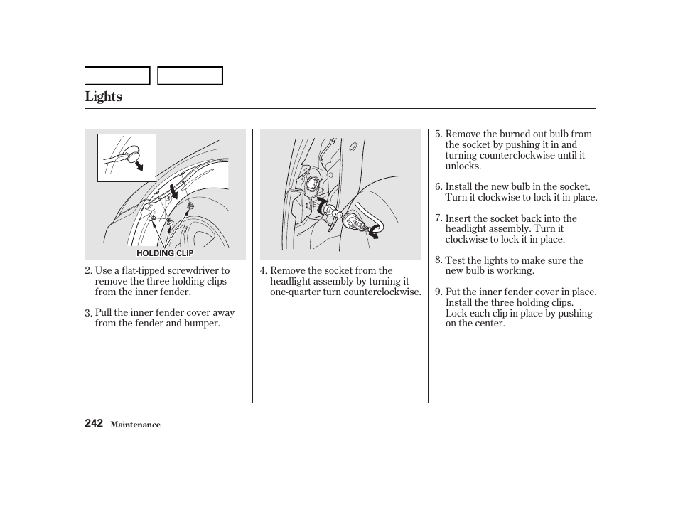 Lights | Acura 2001 TL - Owner's Manual User Manual | Page 245 / 319