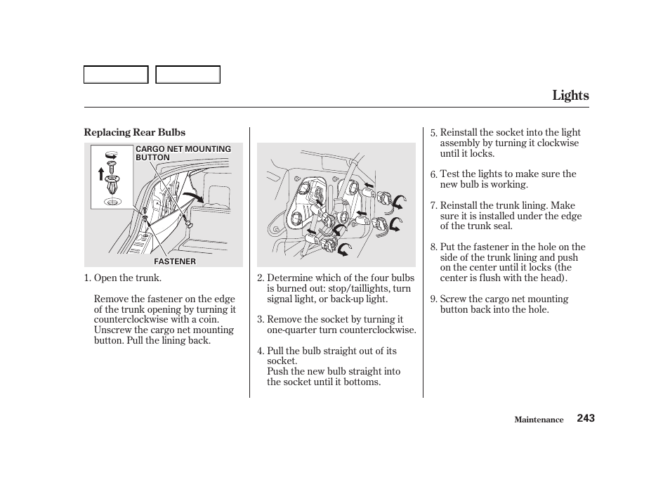 Lights | Acura 2001 TL - Owner's Manual User Manual | Page 246 / 319