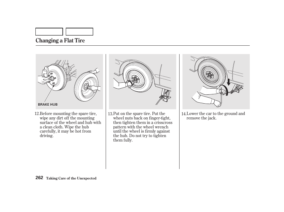 Changing a flat tire | Acura 2001 TL - Owner's Manual User Manual | Page 265 / 319