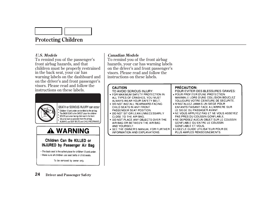 Protecting children | Acura 2001 TL - Owner's Manual User Manual | Page 27 / 319