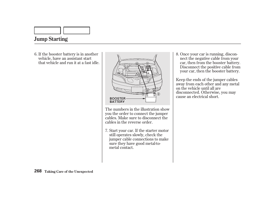 Jump starting | Acura 2001 TL - Owner's Manual User Manual | Page 271 / 319