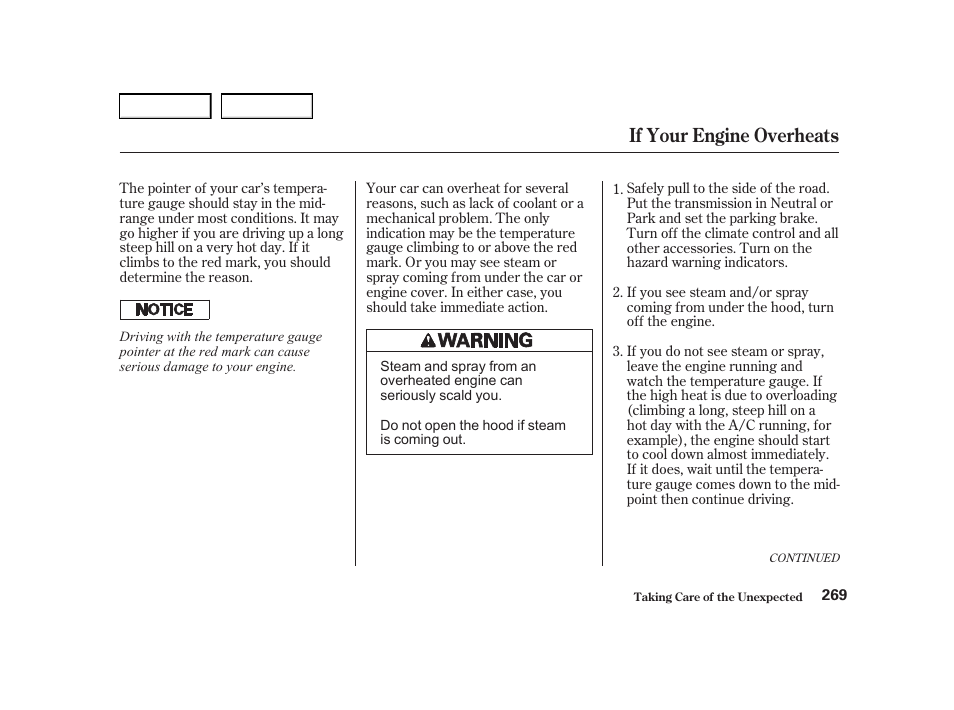 If your engine overheats | Acura 2001 TL - Owner's Manual User Manual | Page 272 / 319