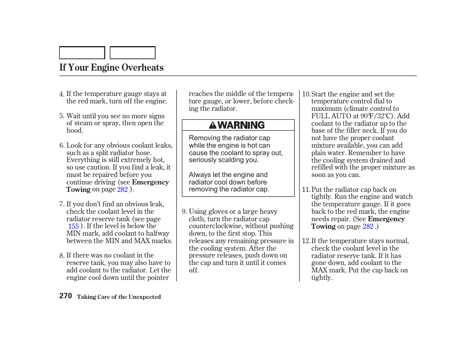 If your engine overheats | Acura 2001 TL - Owner's Manual User Manual | Page 273 / 319