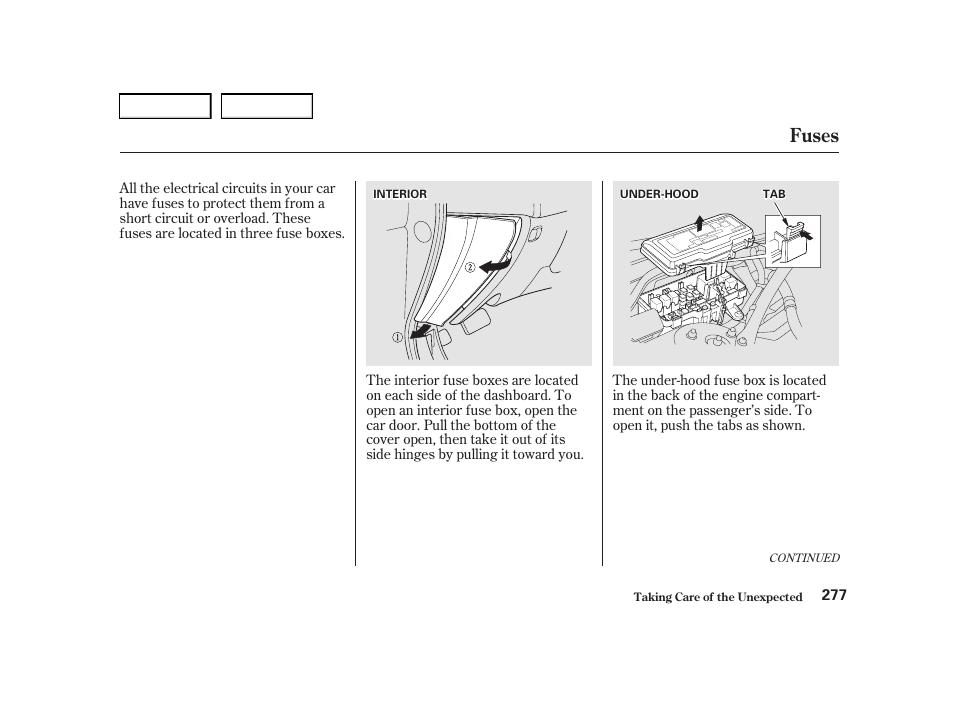 Fuses | Acura 2001 TL - Owner's Manual User Manual | Page 280 / 319