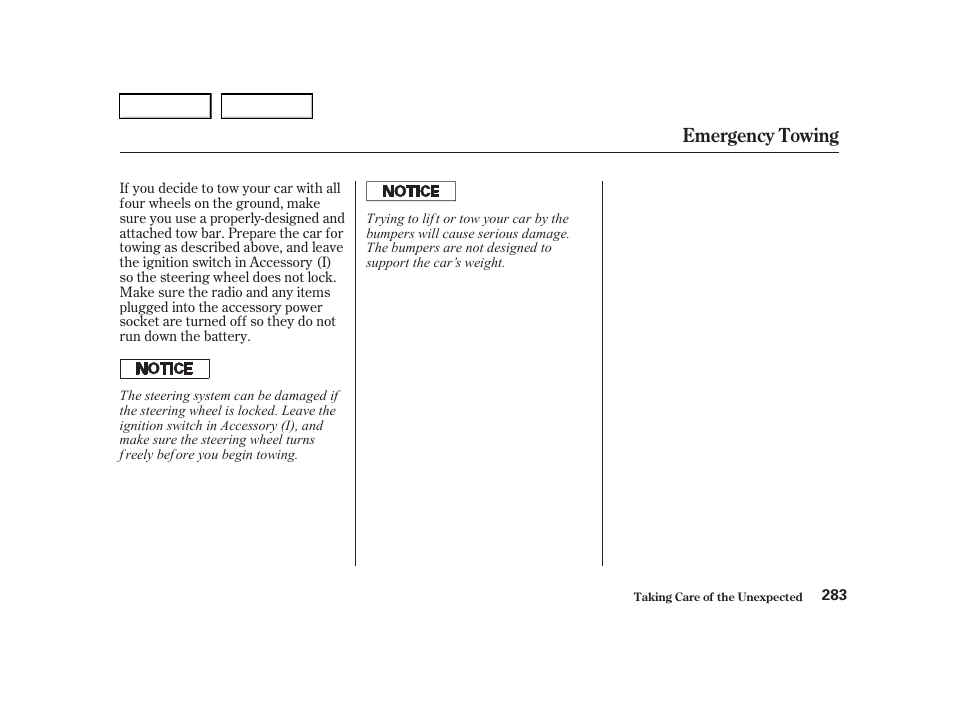 Emergency towing | Acura 2001 TL - Owner's Manual User Manual | Page 286 / 319