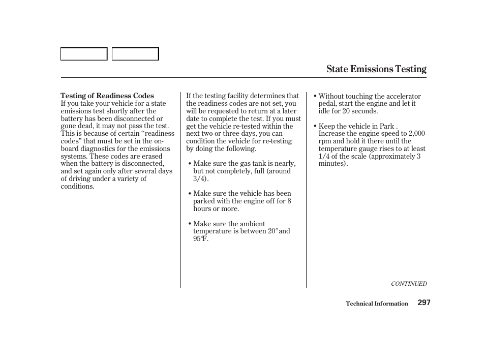 State emissions testing | Acura 2001 TL - Owner's Manual User Manual | Page 300 / 319