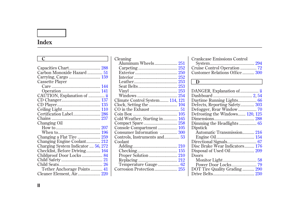 Index | Acura 2001 TL - Owner's Manual User Manual | Page 311 / 319