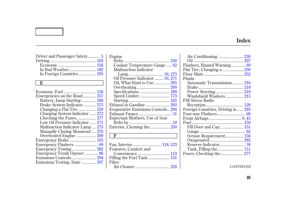 Index | Acura 2001 TL - Owner's Manual User Manual | Page 312 / 319