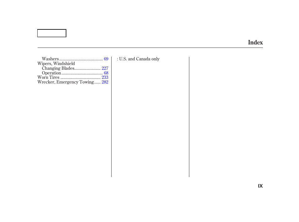 Index | Acura 2001 TL - Owner's Manual User Manual | Page 318 / 319