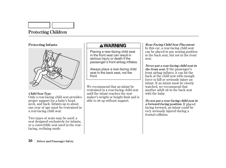 Protecting children | Acura 2001 TL - Owner's Manual User Manual | Page 33 / 319