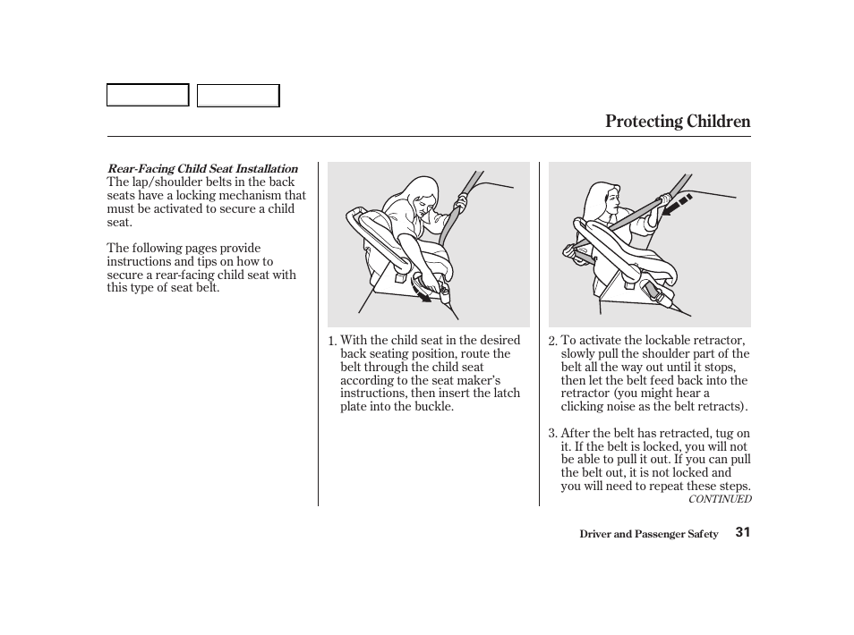 Protecting children | Acura 2001 TL - Owner's Manual User Manual | Page 34 / 319