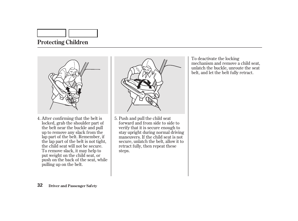 Protecting children | Acura 2001 TL - Owner's Manual User Manual | Page 35 / 319