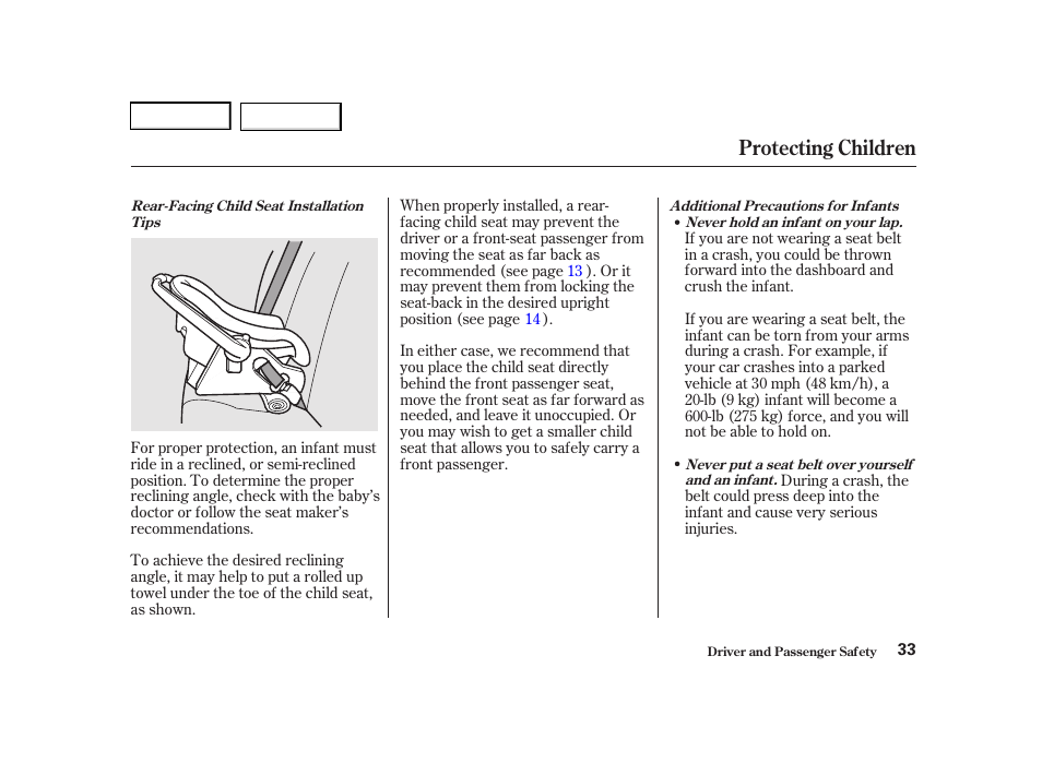 Protecting children | Acura 2001 TL - Owner's Manual User Manual | Page 36 / 319