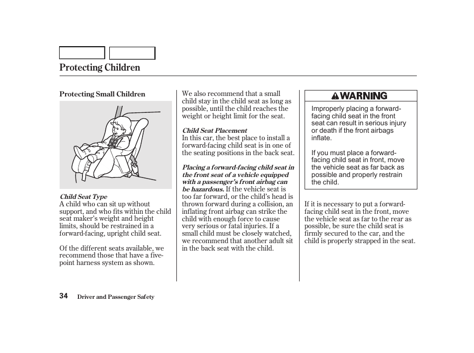 Protecting children | Acura 2001 TL - Owner's Manual User Manual | Page 37 / 319