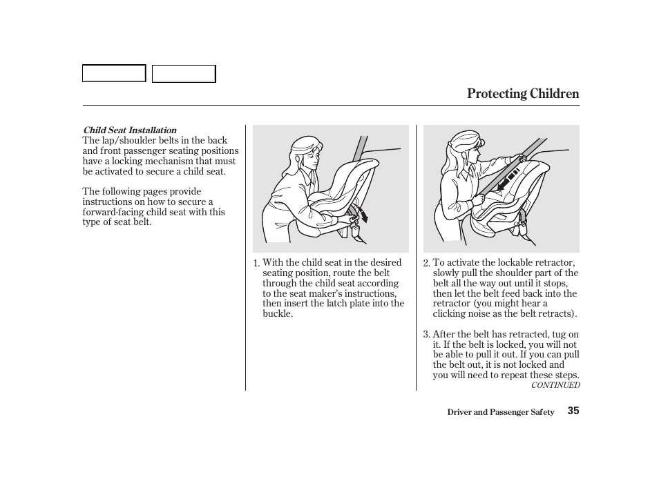 Protecting children | Acura 2001 TL - Owner's Manual User Manual | Page 38 / 319