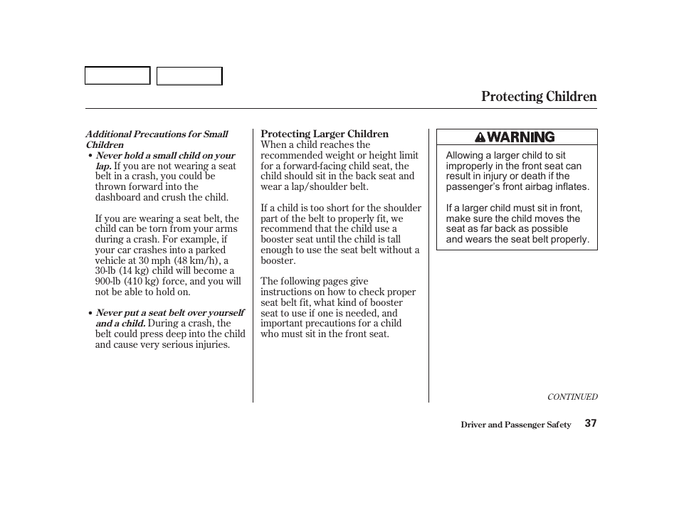 Protecting children | Acura 2001 TL - Owner's Manual User Manual | Page 40 / 319