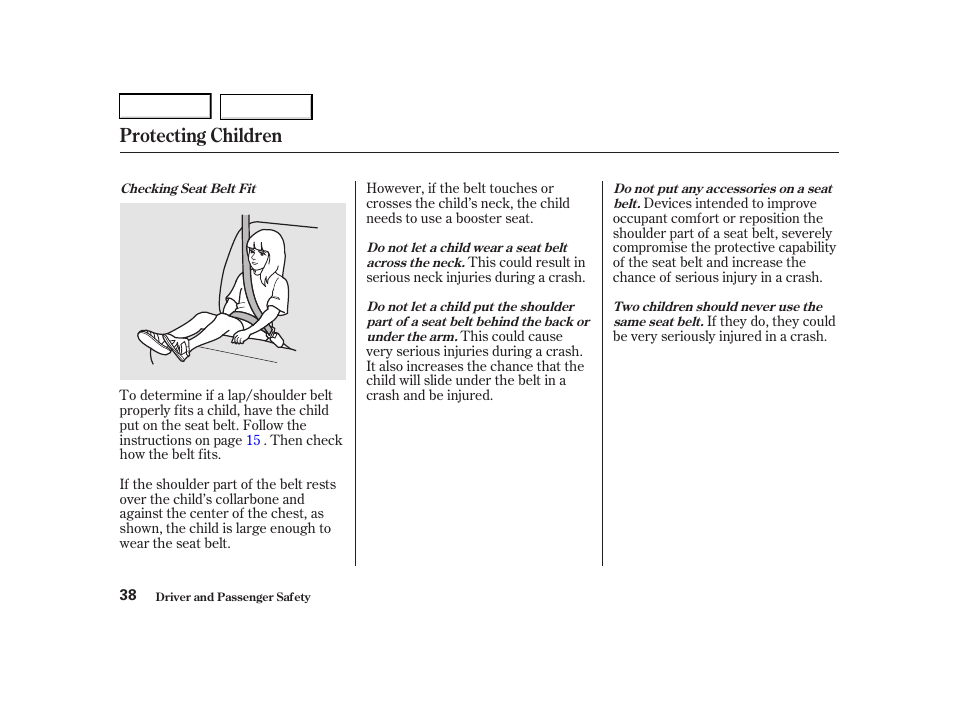 Protecting children | Acura 2001 TL - Owner's Manual User Manual | Page 41 / 319