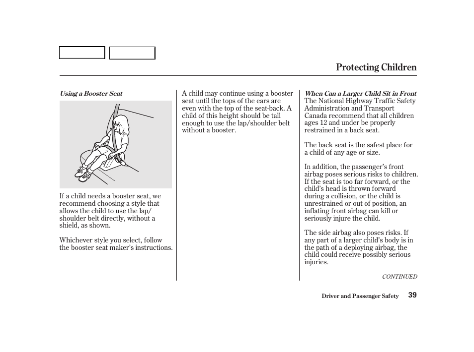 Protecting children | Acura 2001 TL - Owner's Manual User Manual | Page 42 / 319