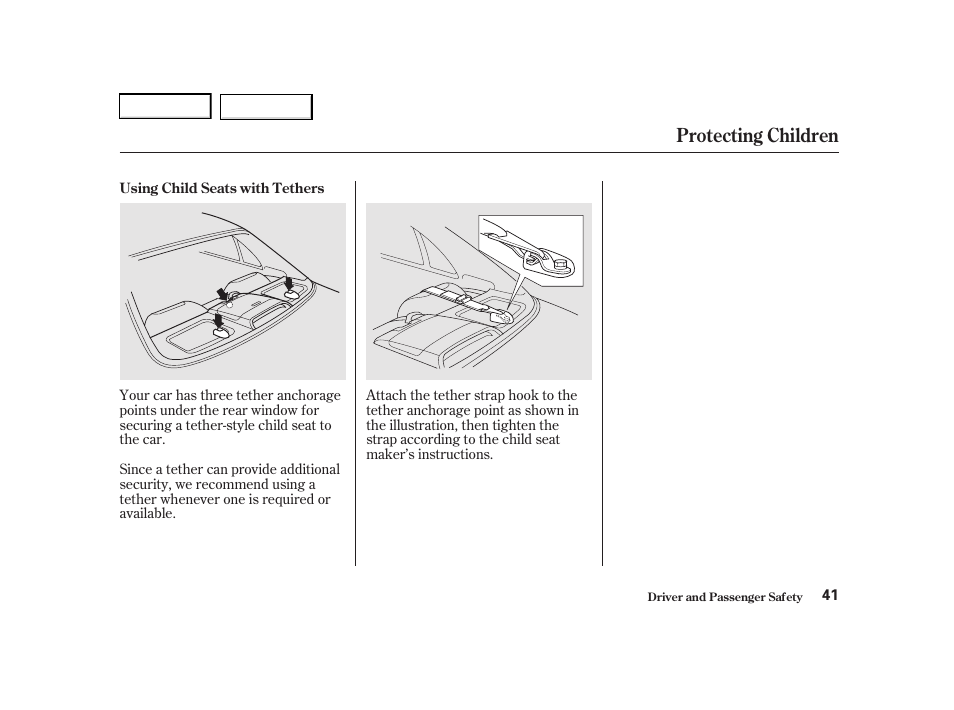 Protecting children | Acura 2001 TL - Owner's Manual User Manual | Page 44 / 319