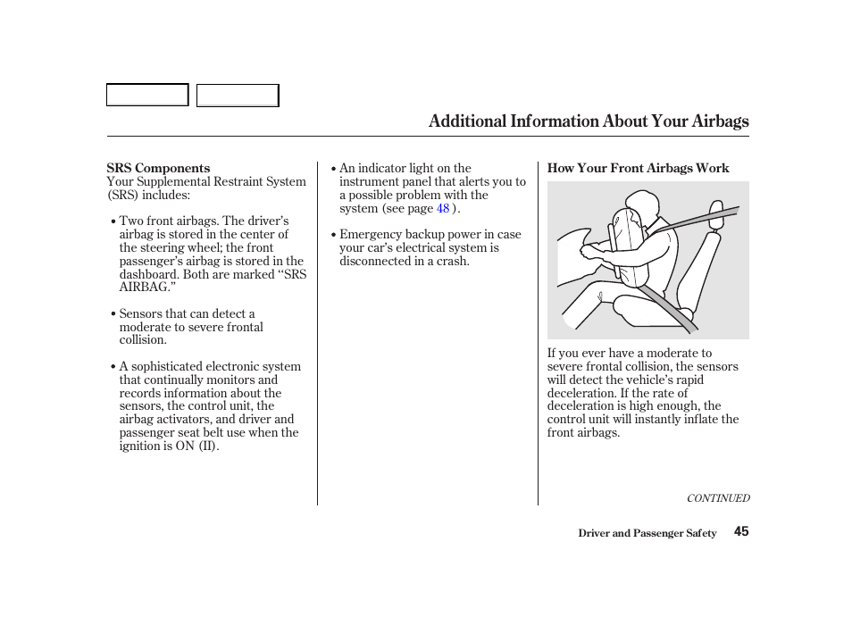 Additional information about your airbags | Acura 2001 TL - Owner's Manual User Manual | Page 48 / 319