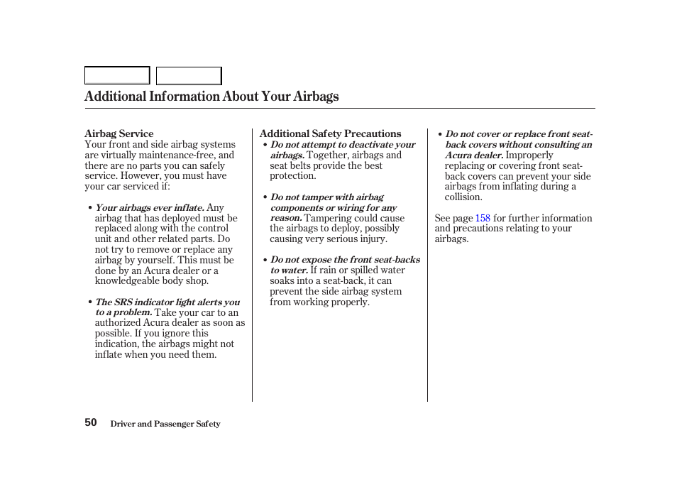 Additional information about your airbags | Acura 2001 TL - Owner's Manual User Manual | Page 53 / 319