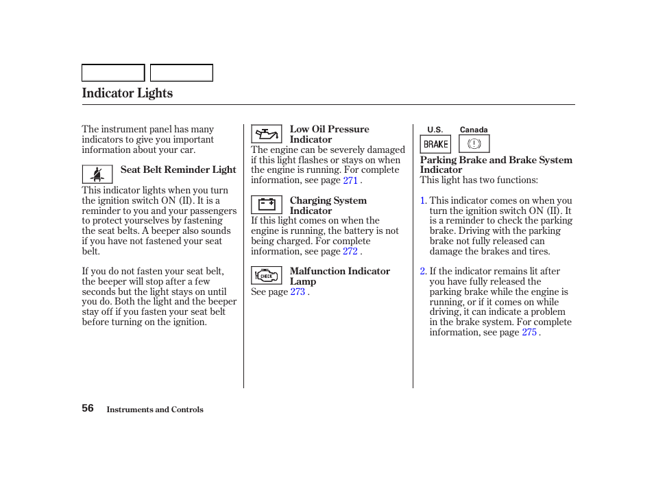 Indicator lights | Acura 2001 TL - Owner's Manual User Manual | Page 59 / 319