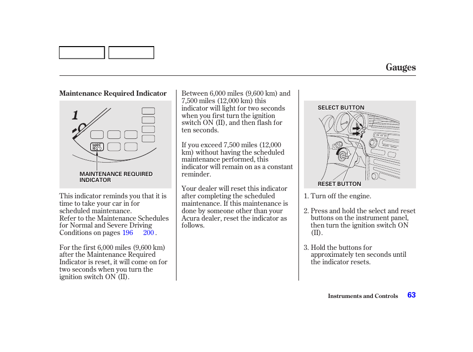 Gauges | Acura 2001 TL - Owner's Manual User Manual | Page 66 / 319