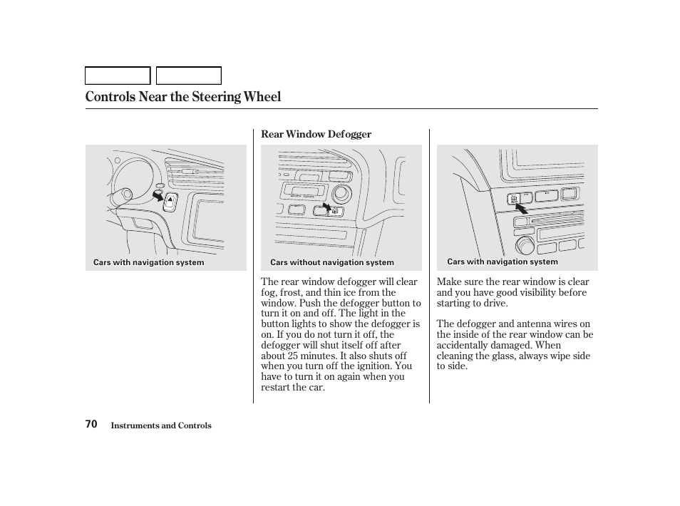 Controls near the steering wheel | Acura 2001 TL - Owner's Manual User Manual | Page 73 / 319