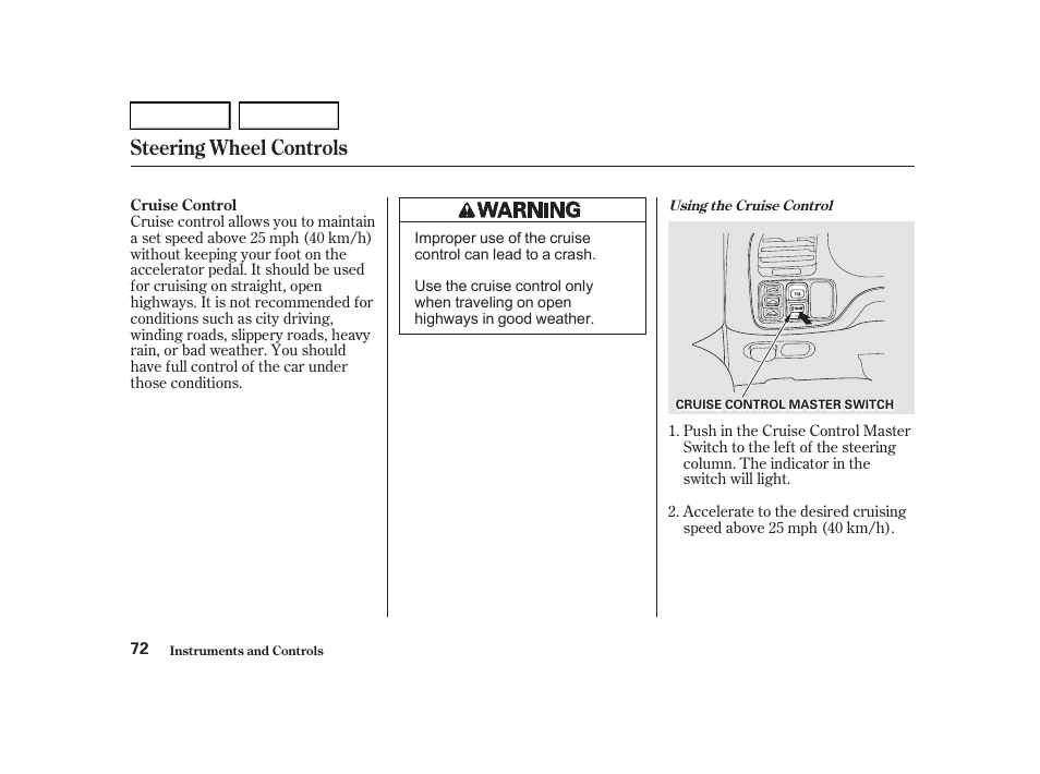 Steering wheel controls | Acura 2001 TL - Owner's Manual User Manual | Page 75 / 319