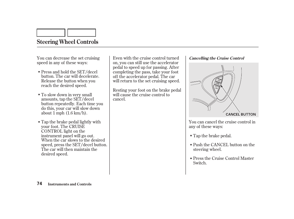 Steering wheel controls | Acura 2001 TL - Owner's Manual User Manual | Page 77 / 319