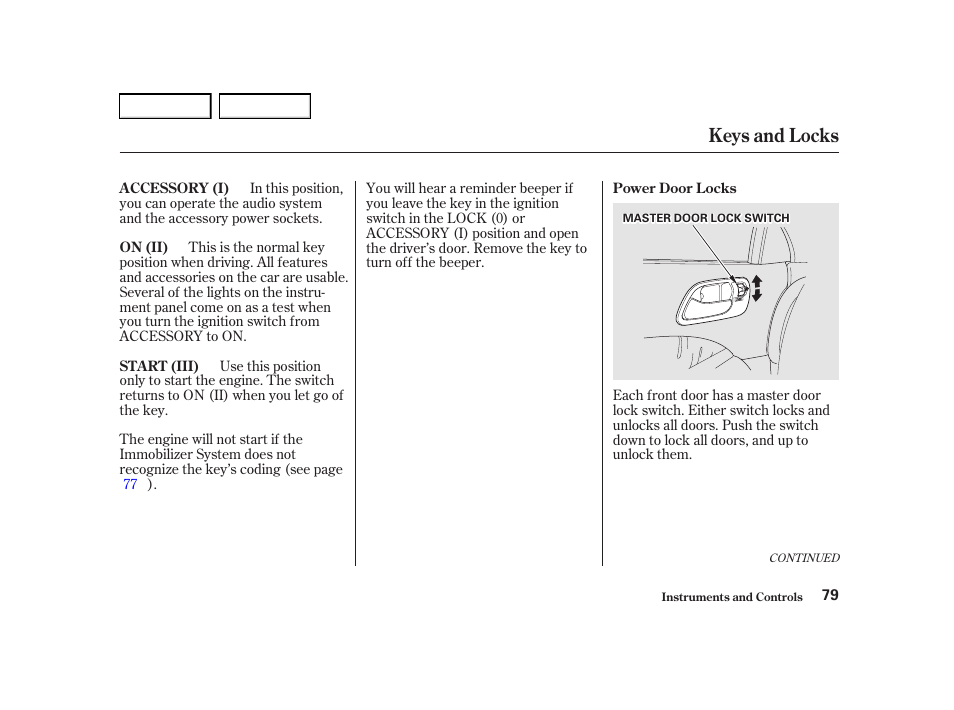 Keys and locks | Acura 2001 TL - Owner's Manual User Manual | Page 82 / 319