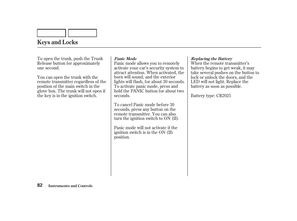 Keys and locks | Acura 2001 TL - Owner's Manual User Manual | Page 85 / 319