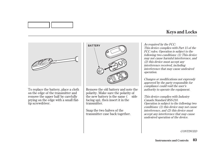 Keys and locks | Acura 2001 TL - Owner's Manual User Manual | Page 86 / 319