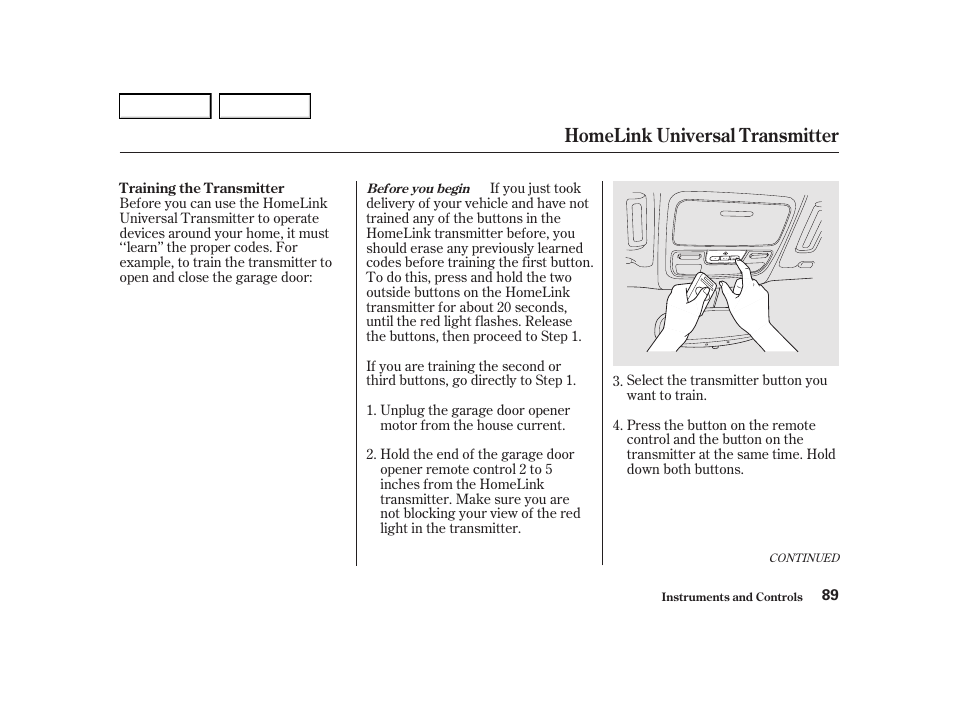 Homelink universal transmitter | Acura 2001 TL - Owner's Manual User Manual | Page 92 / 319