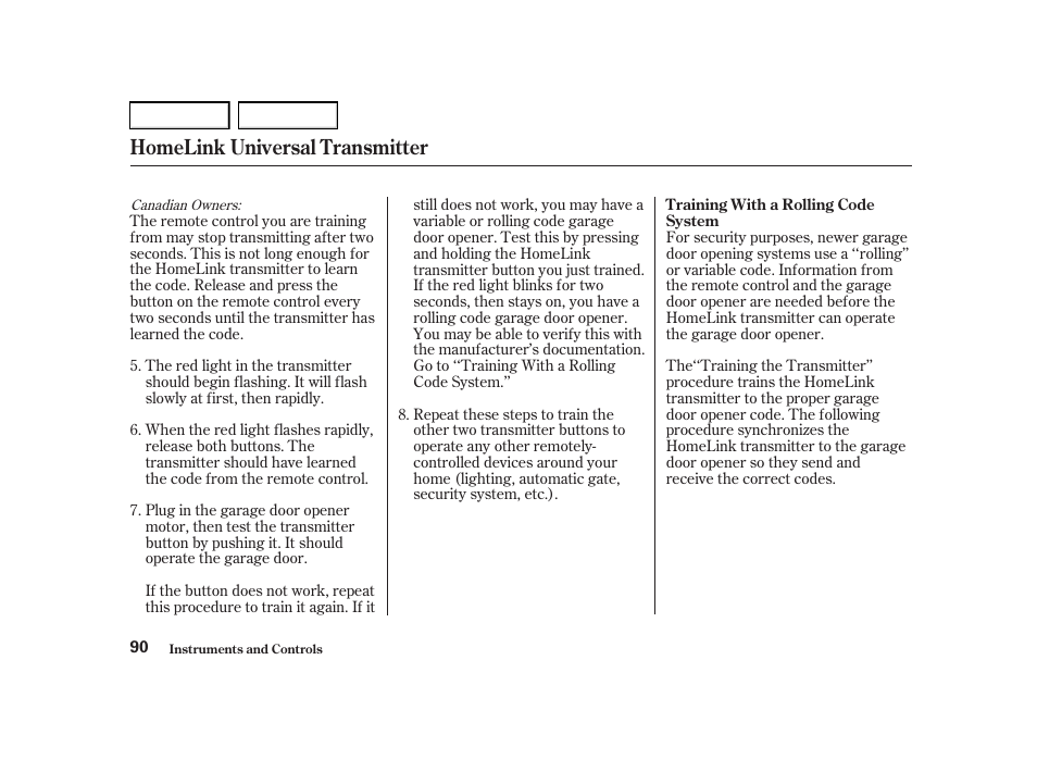 Homelink universal transmitter | Acura 2001 TL - Owner's Manual User Manual | Page 93 / 319