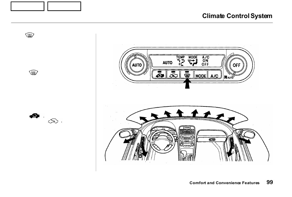 Climate control system | Acura 2001 NSX - Owner's Manual User Manual | Page 102 / 305
