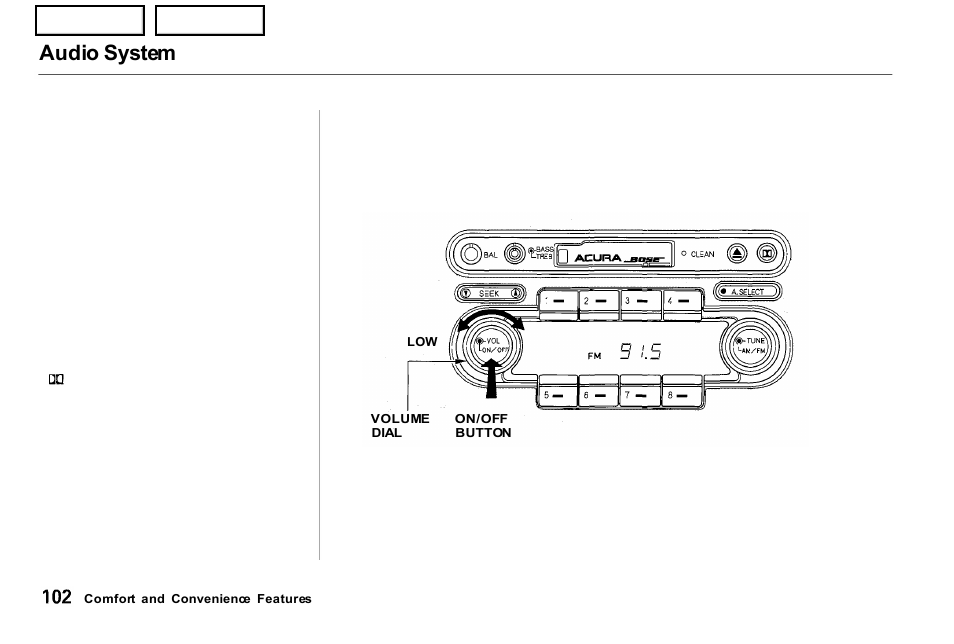 Audio system | Acura 2001 NSX - Owner's Manual User Manual | Page 105 / 305