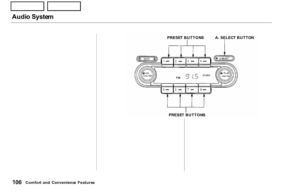 Audio system | Acura 2001 NSX - Owner's Manual User Manual | Page 109 / 305