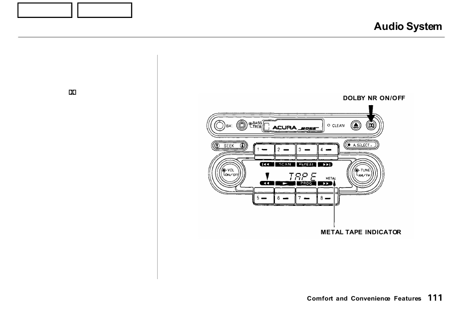 Audio system | Acura 2001 NSX - Owner's Manual User Manual | Page 114 / 305