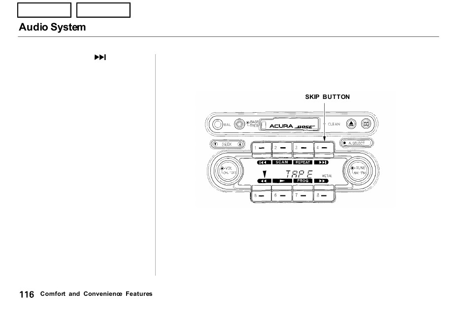 Audio system | Acura 2001 NSX - Owner's Manual User Manual | Page 119 / 305