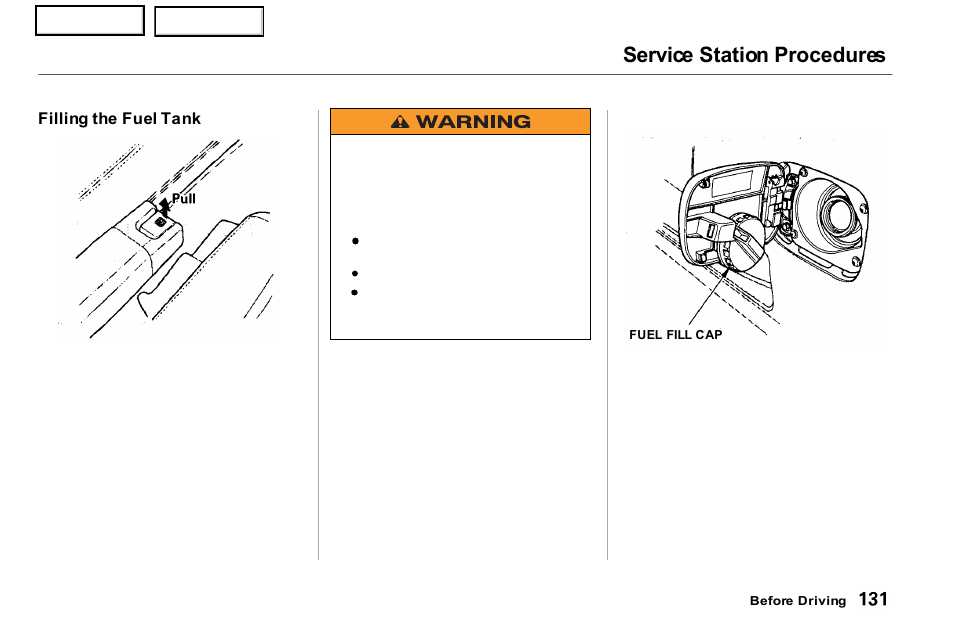 Service station procedures | Acura 2001 NSX - Owner's Manual User Manual | Page 134 / 305