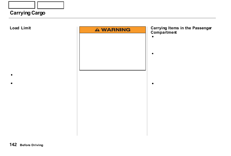 Carrying cargo | Acura 2001 NSX - Owner's Manual User Manual | Page 145 / 305